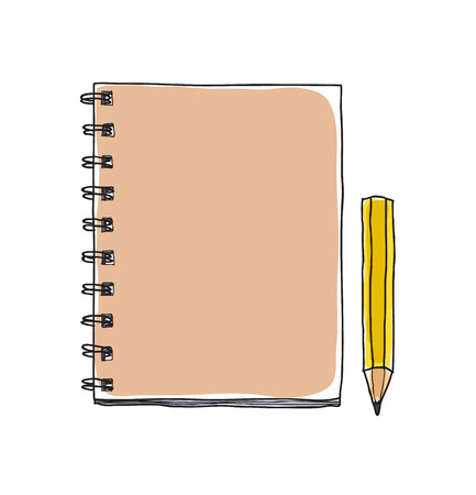 notebook and cute pencil  hand drawn vector art illustrationのイラスト素材