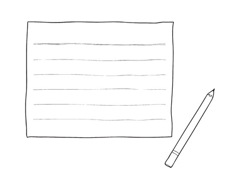 Hand drawn note paper and pancil cute line art illustrationのイラスト素材