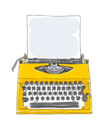 yellowTypewriter old hand drawn with paper cute art illustrationのイラスト素材