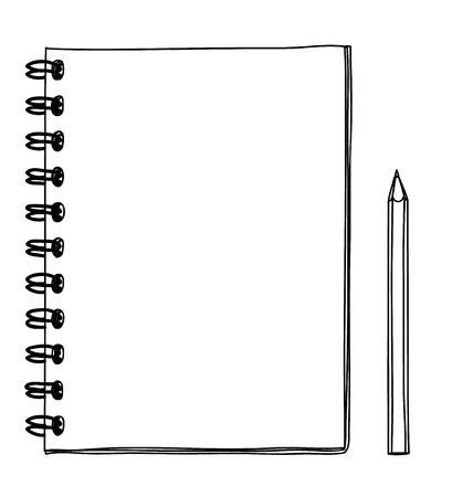 notebook hand drawn and pencil vector line art illustrationのイラスト素材