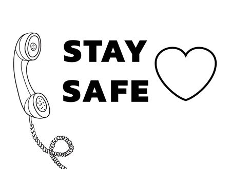 stay safe and Telephone Vintage  Retro hand drawn cute line art vector illustrationのイラスト素材