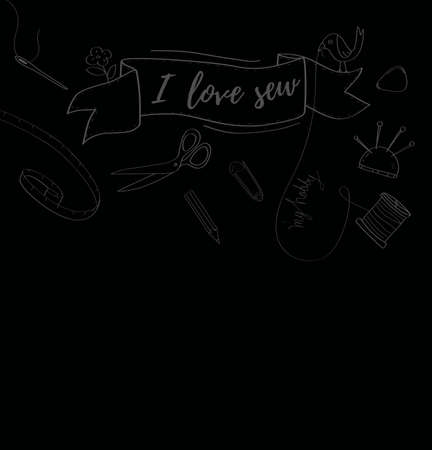 craft lover sewing love hand drawn line art vector illustrationのイラスト素材