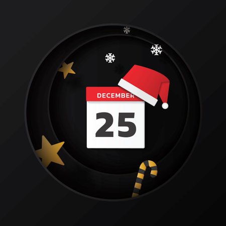 Christmas day in the art paper cut calendar vector illustrationのイラスト素材