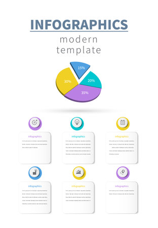 Infographics template 6 options. Data and information visualization. element for design business invitations, flyers and brochuresのイラスト素材