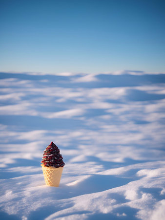 ice cream cone on snow Cinematic daylight generative ai illustration artの素材