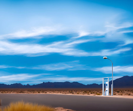 Charging an electric car with a public charger in a parking  generative ai illustration artの素材