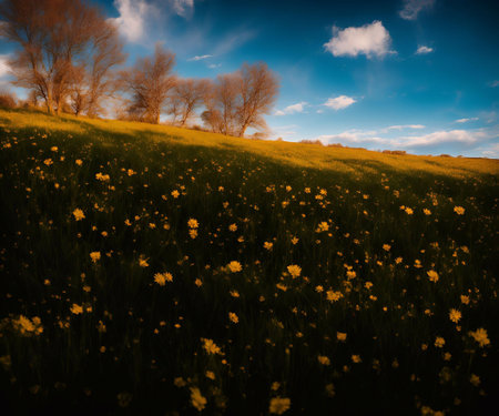 he field  landscape Cinematic daylight generative ai illustration art.の素材