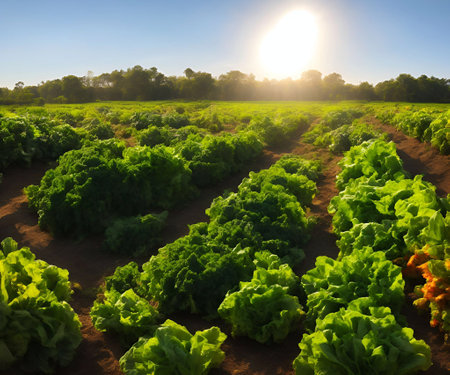 organic vegetable farm daylight generative ai illustrationの素材