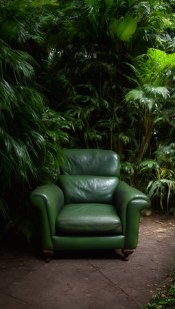 leather sofa armchair and rainforest plant soft Cinematic daylight generative ai illustrationの素材