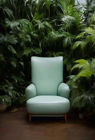 leather sofa armchair and rainforest plant soft Cinematic daylight generative ai illustrationの素材