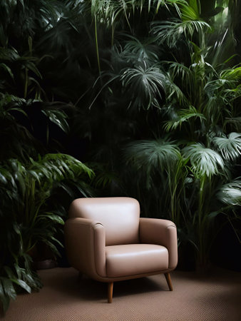 leather sofa armchair and rainforest plant soft Cinematic daylight generative ai illustrationの素材