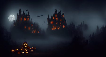 horror illustration  scary background horror background ,ghost forest for  halloween andr illustration generative aiの素材