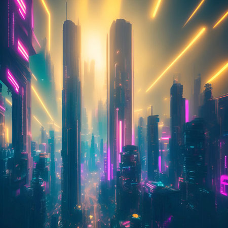 futuristic cyberpunk city abstract background Cinematic generative ai illustrationの素材