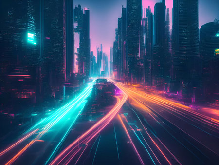 futuristic cyberpunk city abstract background Cinematic generative ai illustrationの素材