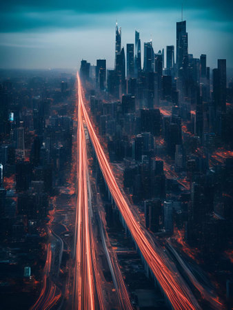 futuristic building city background City landscape and road in cinematic daylight generative ai illustrationの素材