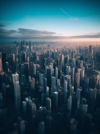 futuristic building city background City landscape and road in cinematic daylight generative ai illustrationの素材