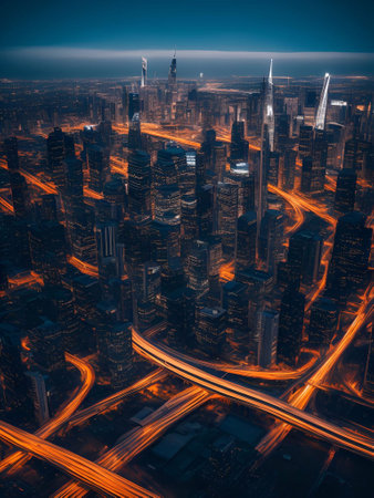 futuristic building city background City landscape and road in cinematic daylight generative ai illustrationの素材