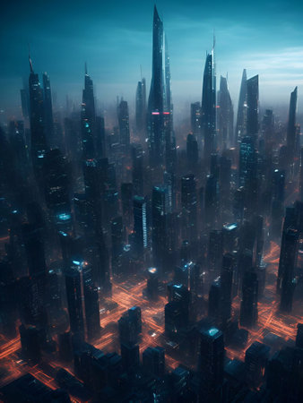 futuristic building city background City landscape and road in cinematic daylight generative ai illustrationの素材