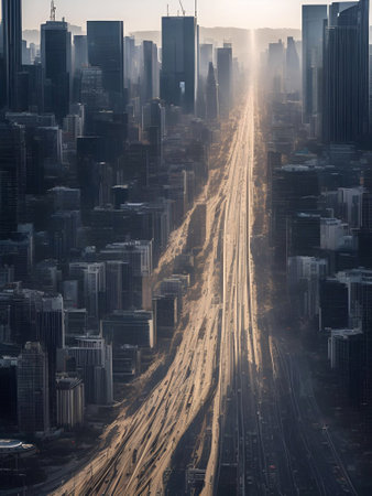 futuristic building city background City landscape and road in cinematic daylight generative ai illustrationの素材