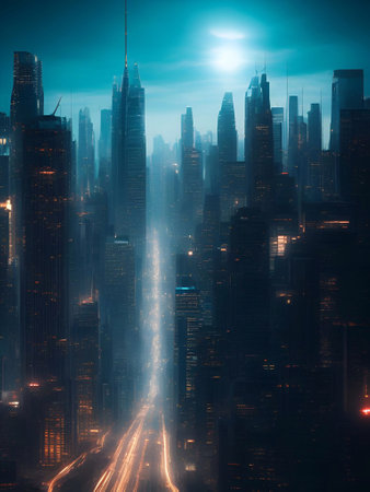futuristic building city background City landscape and road in cinematic daylight generative ai illustrationの素材