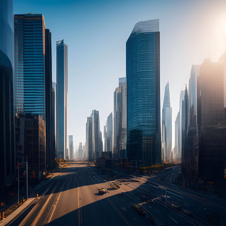 futuristic building city background City landscape and road in cinematic daylight generative ai illustrationの素材