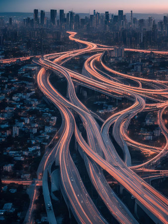 futuristic building city background City landscape and road in cinematic daylight generative ai illustrationの素材