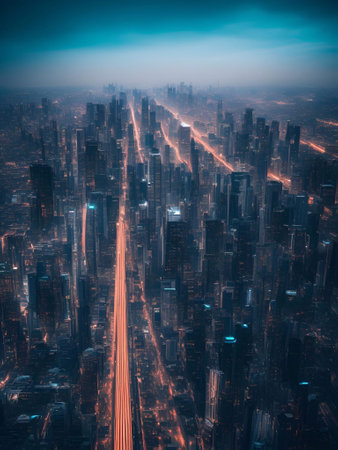 futuristic building city background City landscape and road in cinematic daylight generative ai illustrationの素材