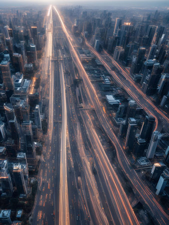 futuristic building city background City landscape and road in cinematic daylight generative ai illustrationの素材