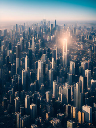 futuristic building city background City landscape and road in cinematic daylight generative ai illustrationの素材