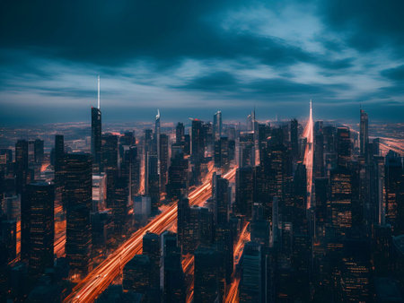 futuristic building city background City landscape and road in cinematic daylight generative ai illustrationの素材