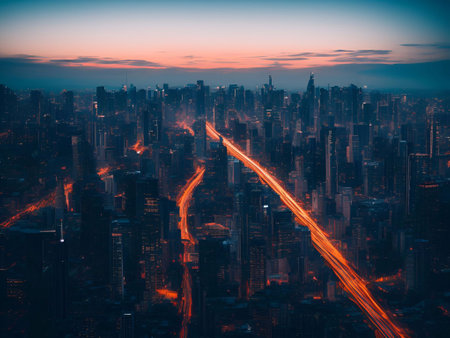 futuristic building city background City landscape and road in cinematic daylight generative ai illustrationの素材