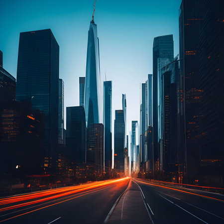 futuristic building city background City landscape and road in cinematic daylight generative ai illustrationの素材