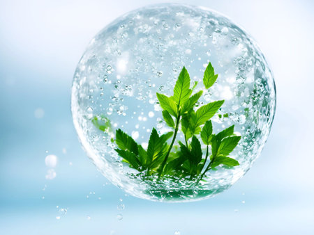 Medicinal plants and bubble and splash water on white background generative ai illustrationの素材