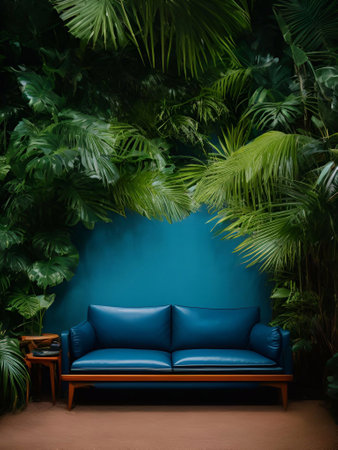 luxury sofa in the tropical forest Daylight Cinematic generative ai illustrationの素材