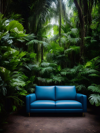 luxury sofa in the tropical forest Daylight Cinematic generative ai illustrationの素材