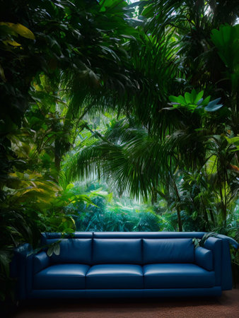 luxury sofa in the tropical forest Daylight Cinematic generative ai illustrationの素材