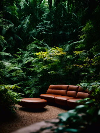 luxury sofa in the tropical forest Daylight Cinematic generative ai illustrationの素材