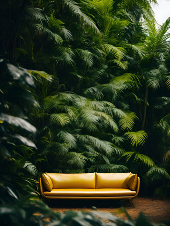 luxury sofa in the tropical forest Daylight Cinematic generative ai illustrationの素材