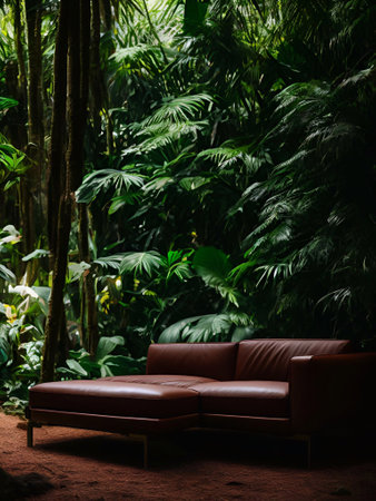 luxury sofa in the tropical forest Daylight Cinematic generative ai illustrationの素材
