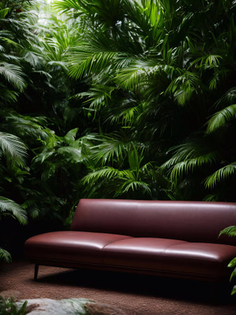 luxury sofa in the tropical forest Daylight Cinematic generative ai illustrationの素材