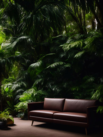 luxury sofa in the tropical forest Daylight Cinematic generative ai illustrationの素材