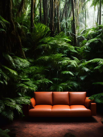 luxury sofa in the tropical forest Daylight Cinematic generative ai illustrationの素材