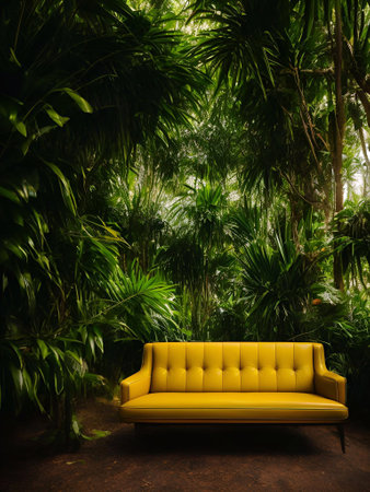 luxury sofa in the tropical forest Daylight Cinematic generative ai illustrationの素材