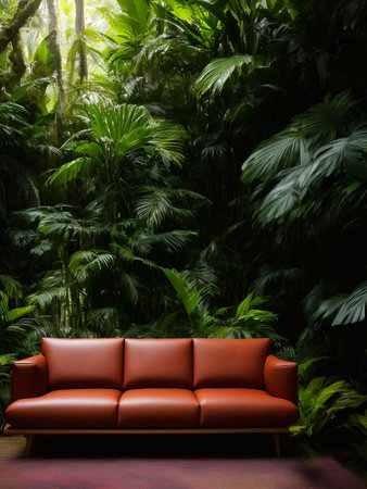 luxury sofa in the tropical forest Daylight Cinematic generative ai illustrationの素材