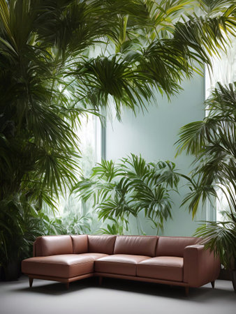 luxury sofa in the tropical forest Daylight Cinematic generative ai illustrationの素材