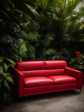 luxury sofa in the tropical forest Daylight Cinematic generative ai illustrationの素材