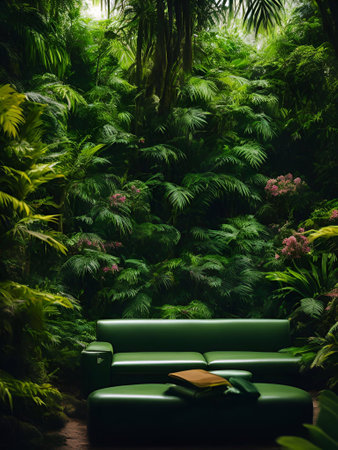 luxury sofa in the tropical forest Daylight Cinematic generative ai illustrationの素材