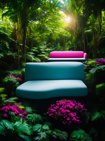 luxury sofa in the tropical forest Daylight Cinematic generative ai illustrationの素材