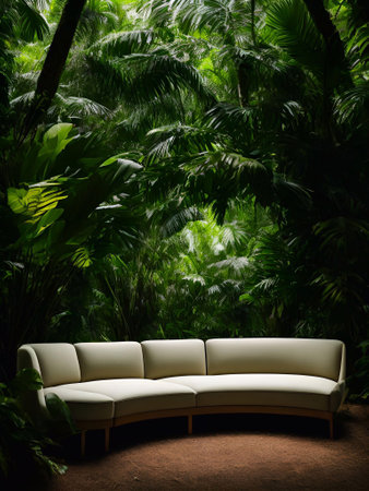 luxury sofa in the tropical forest Daylight Cinematic generative ai illustrationの素材