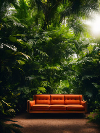 luxury sofa in the tropical forest Daylight Cinematic generative ai illustrationの素材